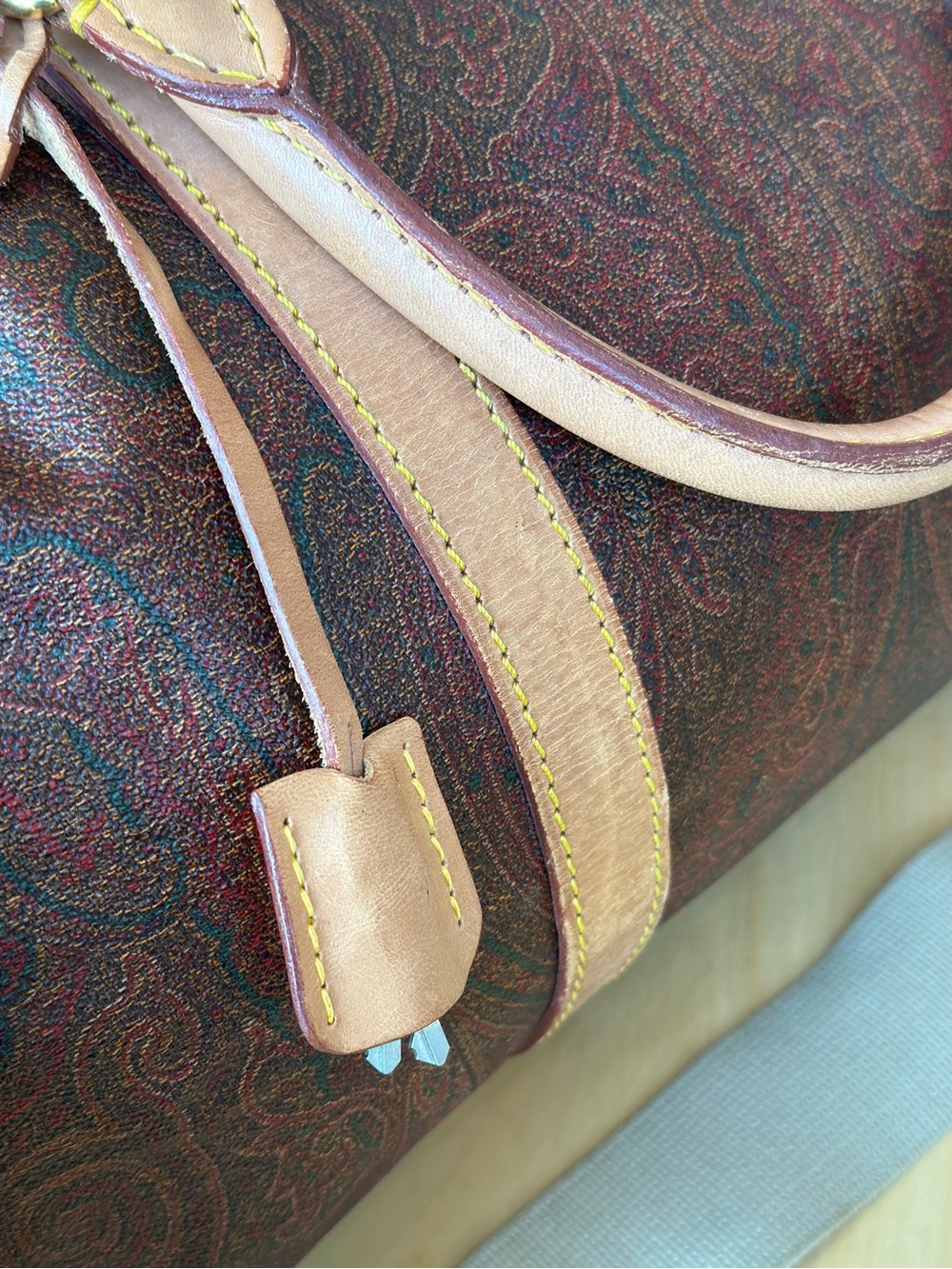 Etro Brown Paisley Travel Duffel with Tan Leather Trim 20" - Etro Weekender Bag! - Picture 6 of 15